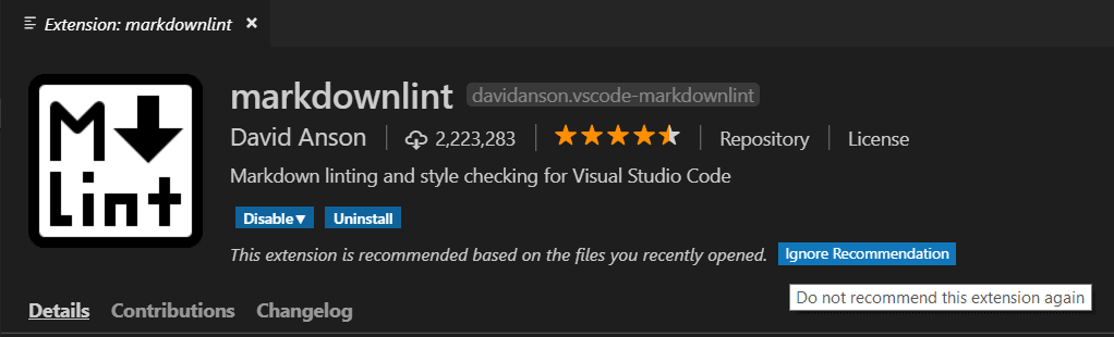 Ignore extension recommendation