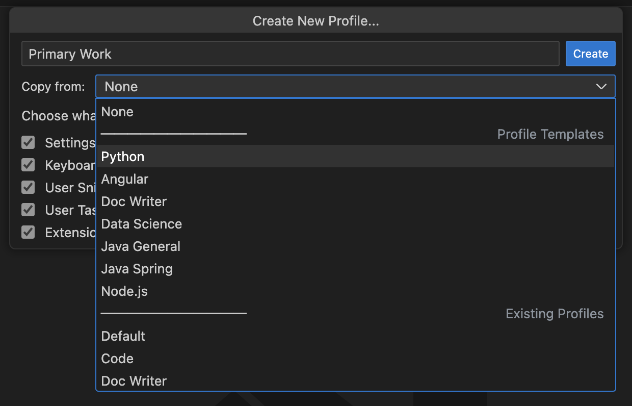 Create Profile Dialog