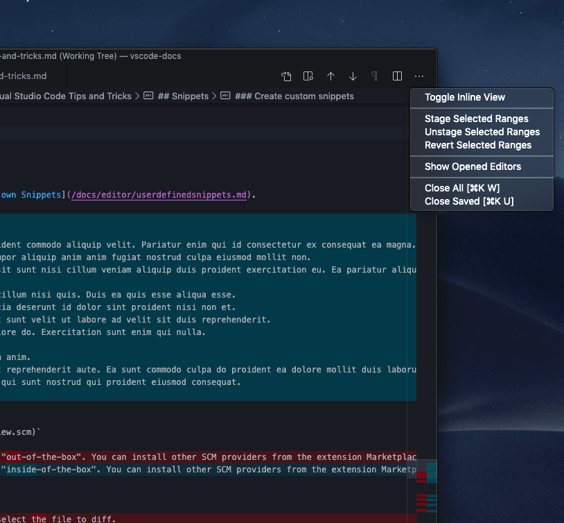 git switch to inline diff