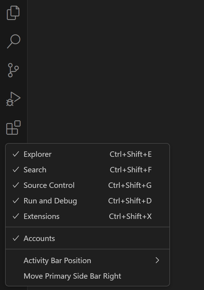 activity bar context menu