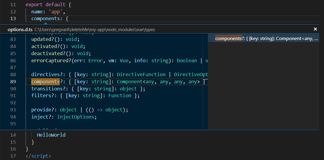 Vue.js peek definition