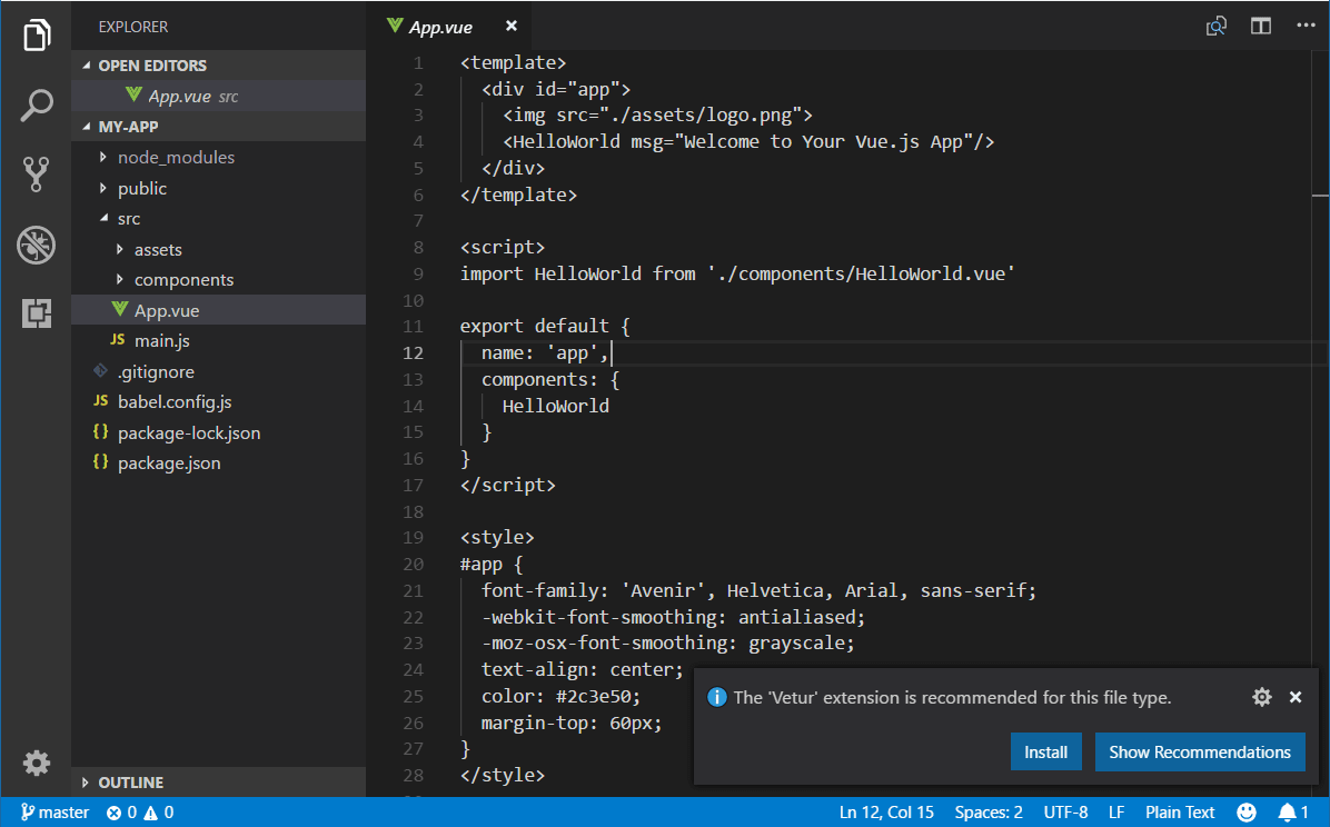 vetur extension recommendation